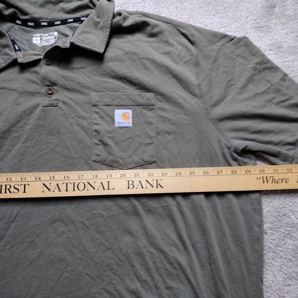 Carhartt Sz 4XL Loose Fit Polo Shirt W Pocket Short Sleeve Olive Green Workshirt - Picture 3 of 7